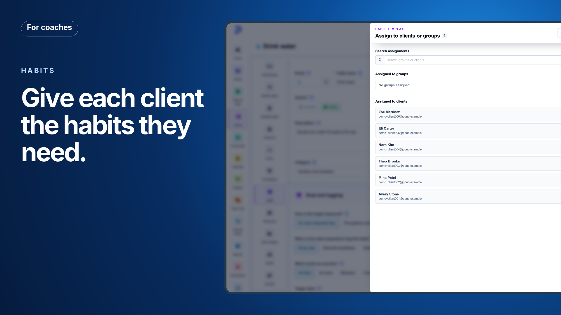 Assign habits to clients or groups · For coaches