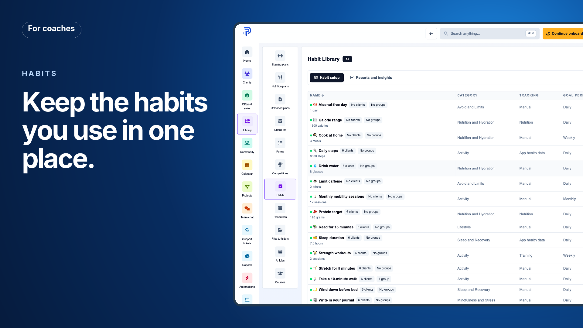 Start with 40 ready-made habit ideas · For coaches